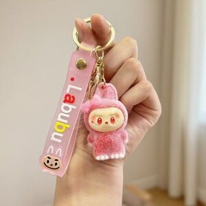 Pink Plush Character Keychain with Matching Strap by